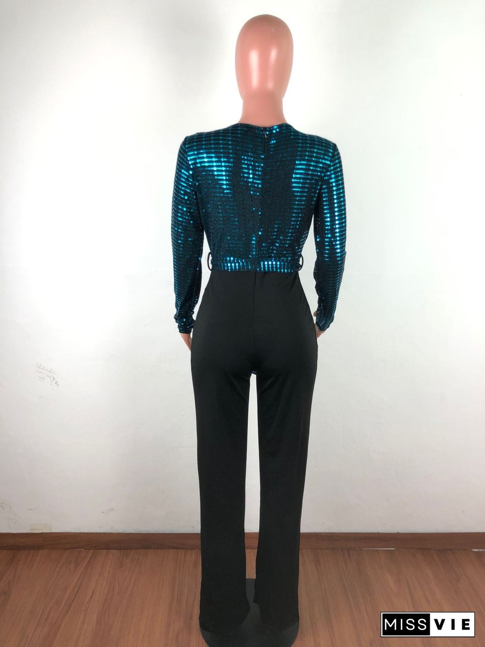 Sexy Deep V Sequin Wide-legs Jumpsuit