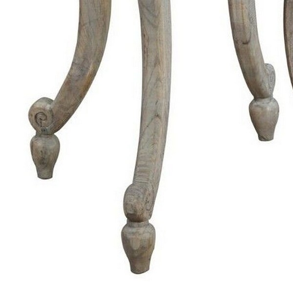 Farmhouse Wooden Side Table with Scrolled Legs and Turnip feet， Taupe Brown