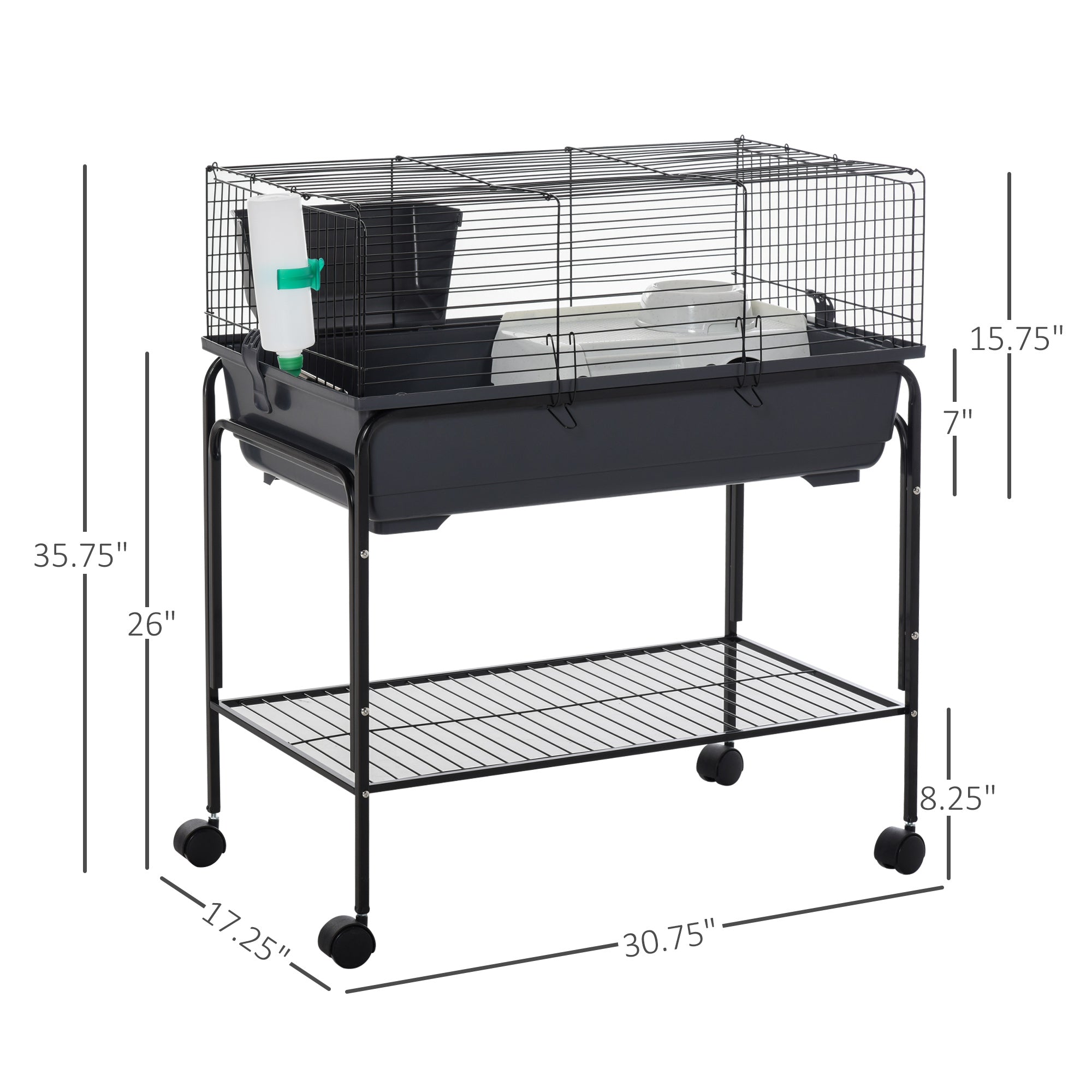 Pawhut Small Animal Cage Rolling Guinea Pig Hutch with Detachable Stand Storage Shelf Feeder Water bottle 31