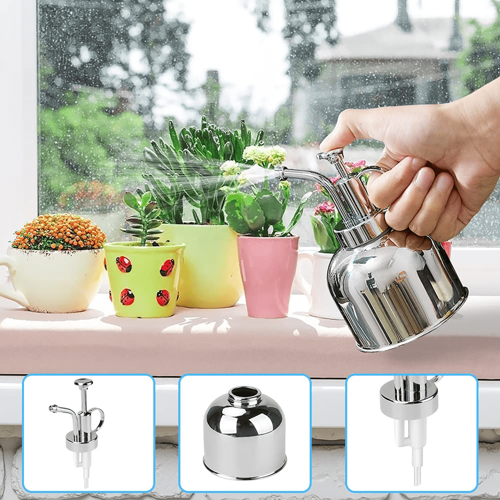 Achort Stainless Steel Plant Mister Spray Bottle， Antique Mini Plant Watering Can - Silver