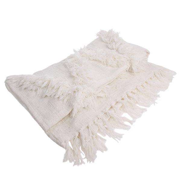 White fringe throw blanket