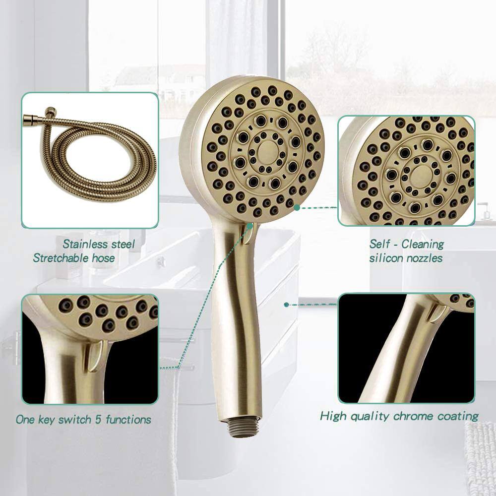 Magic Home 5-Spray Patterns with 2.5 GPM 3.72 in. Wall Mounted Handheld Shower Head with Massage and Mist Spray in Polished Gold MMS-5B002GD