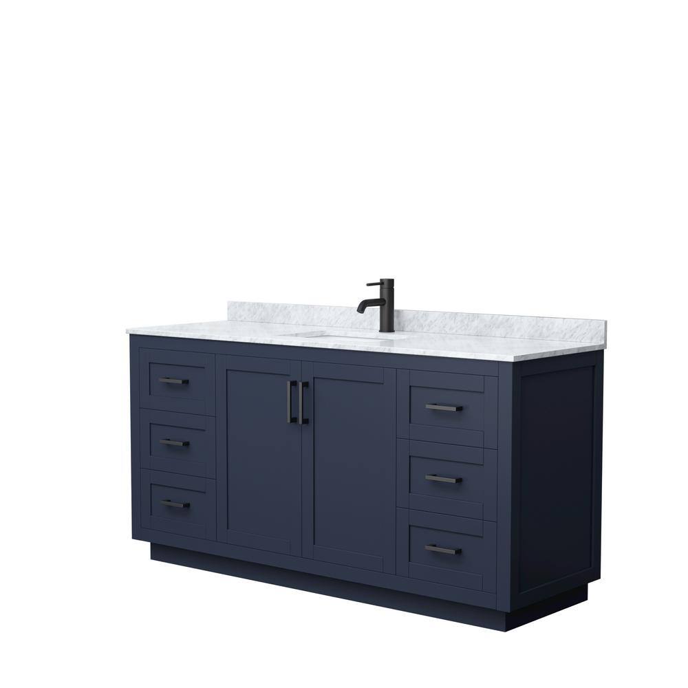 Wyndham Collection Miranda 66 in. W x 22 in. D x 33.75 in. H Single Bath Vanity in Dark Blue with White Carrara Marble Top WCF292966SBBCMUNSMXX