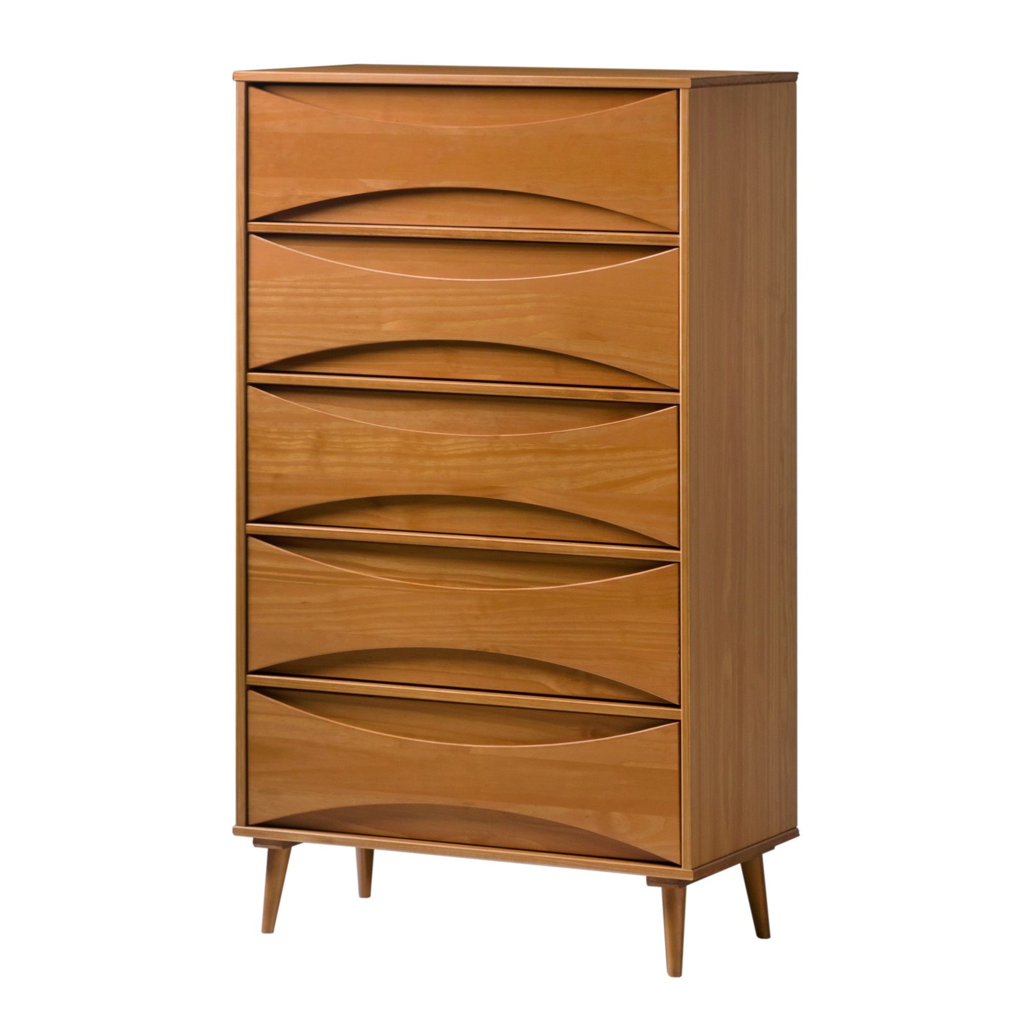 Manor Park 30” Mid-Century Modern Curved Front 5-Drawer Dresser, Caramel