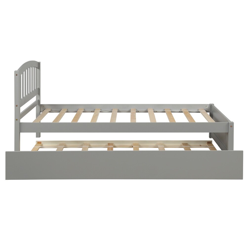 Nestfair Twin Size Platform Bed Wood Bed Frame with Trundle