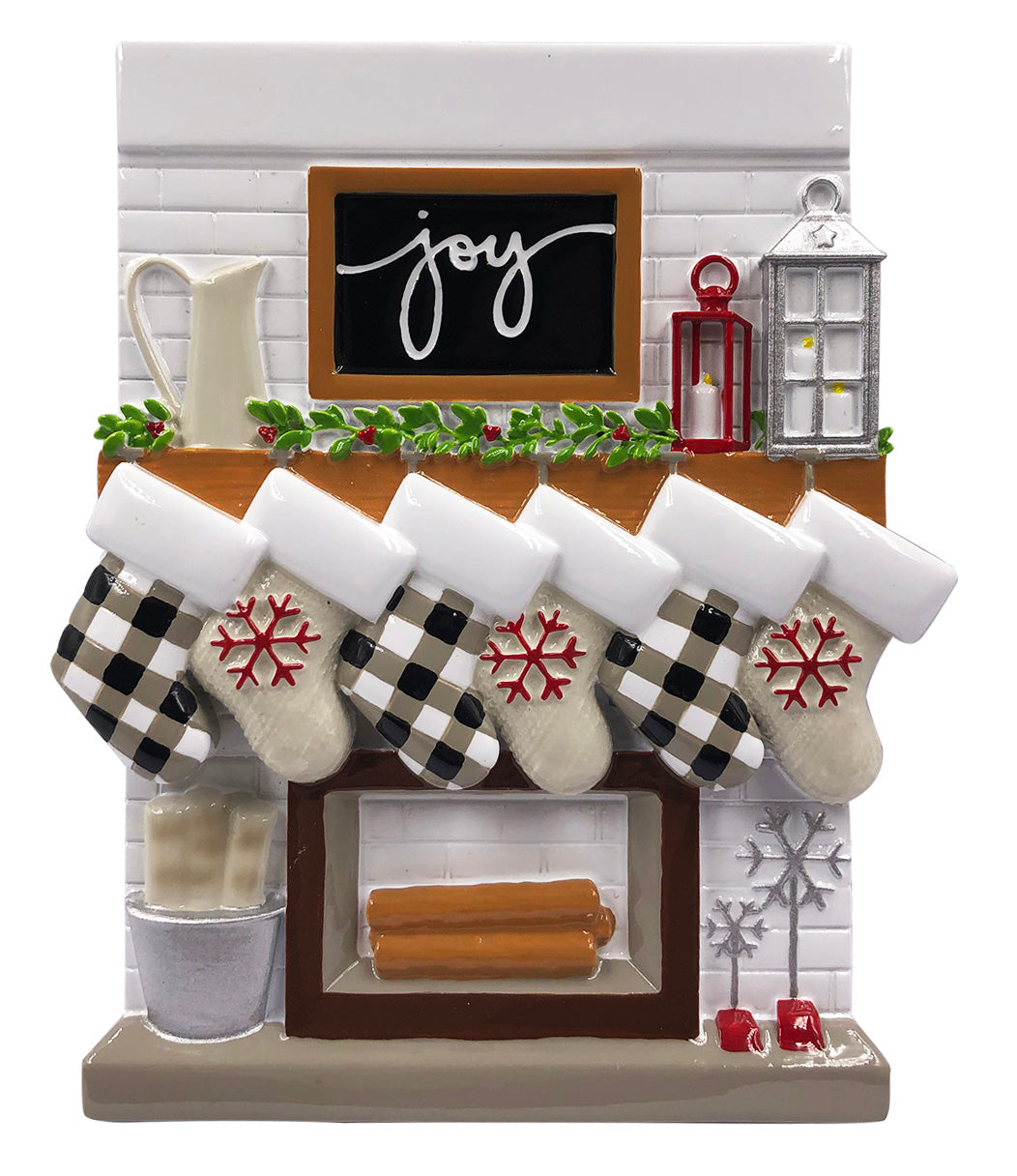 OR2030-6 - Fireplace Mantle Family of 6 Personalized Christmas Ornamen