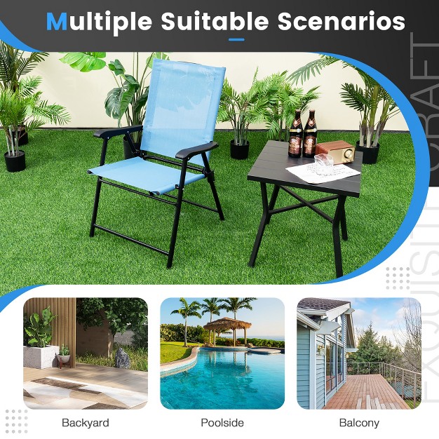 Tangkula Set Of 4 Patio Folding Chairs Outdoor Portable Pack Lawn Chairs W Armrests