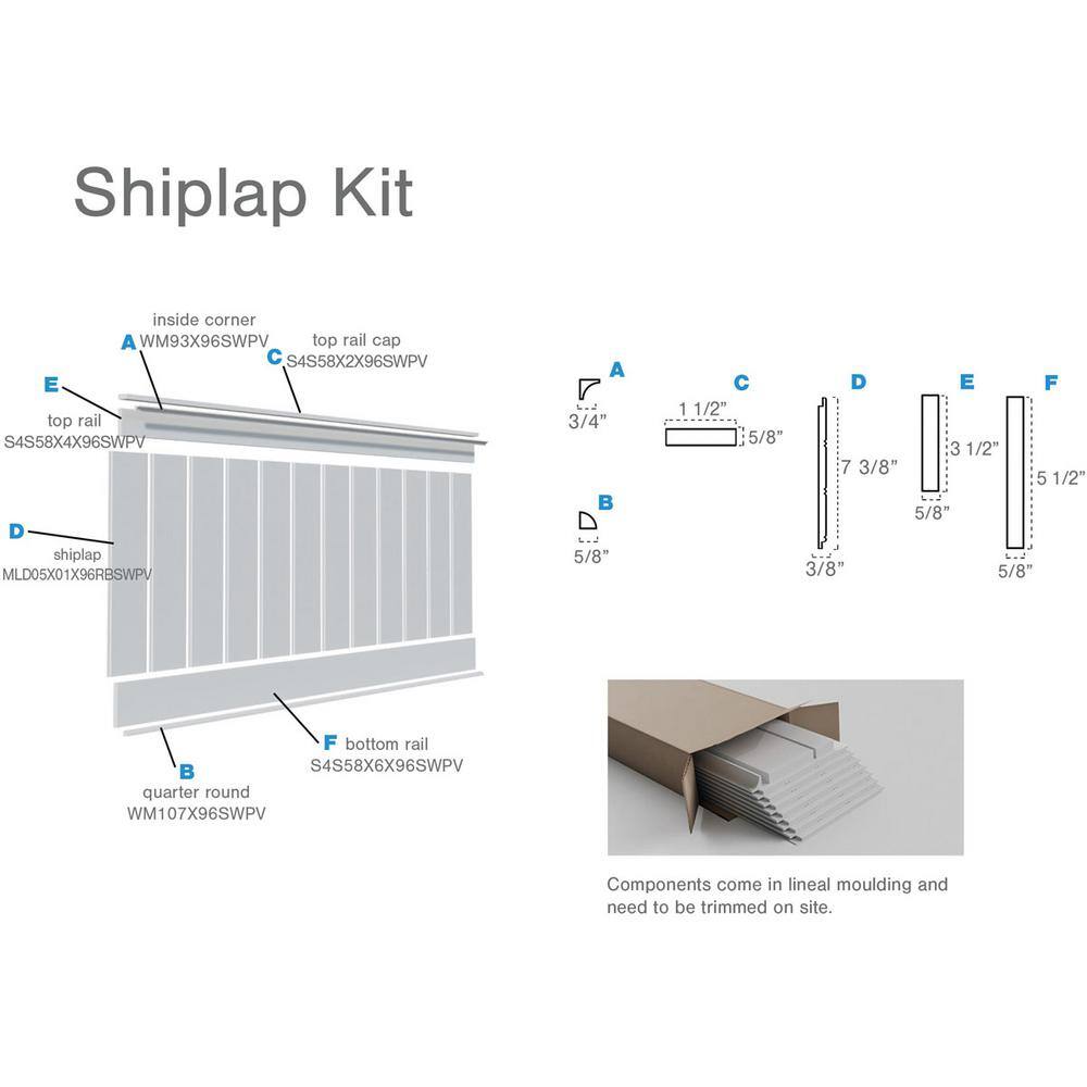 Ekena Millwork 104 in. x 58 in. x 96 in. PVC Deluxe Shiplap Nickel Wainscoting Moulding Kit (for Heights up to 105-58 in.) WPKP104NGD