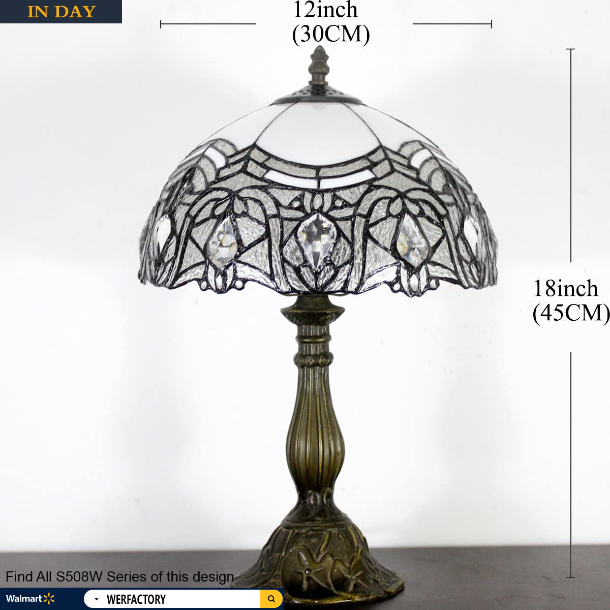 Tiffany Lamp Stained Galss Crystal Style Table Desk Reading Light W12H18 Inch Tall S508W WERFACTORY LAMPS Parent Friend Kid Lover Living Room Bedroom Study Office Coffee Bar Bedside Desk Antique Gifts