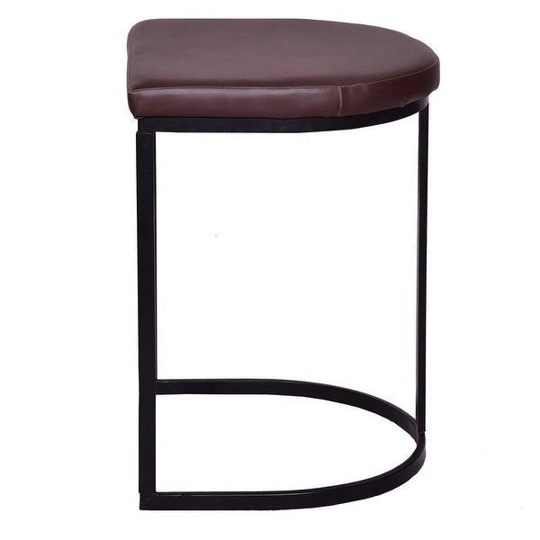 26 Inch Counter Height Stool with Vegan Faux Leather Upholstery， Black Iron Frame， Dark Brown - 26 H x 19 W x 19 L Inches