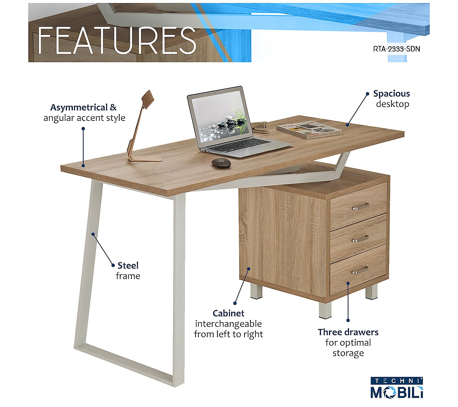 Techni Mobili Modern Design Computer Desk withStorage