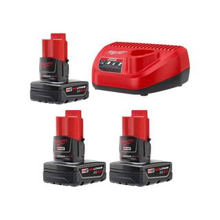 MW M12 12-Volt Lithium-Ion XC Battery Pack Starter Kit with (1) 4.0 Ah (2) 3.0 Ah Batteries and Charger 48-59-2440-48-11-2412