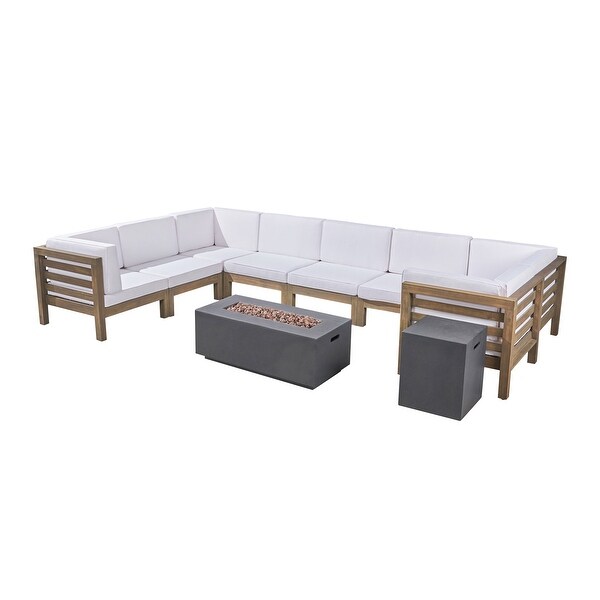 Oana Outdoor Ushaped 8seat Acacia Sectional Sofa Set w/ Fire Pit by Christopher Knight Home