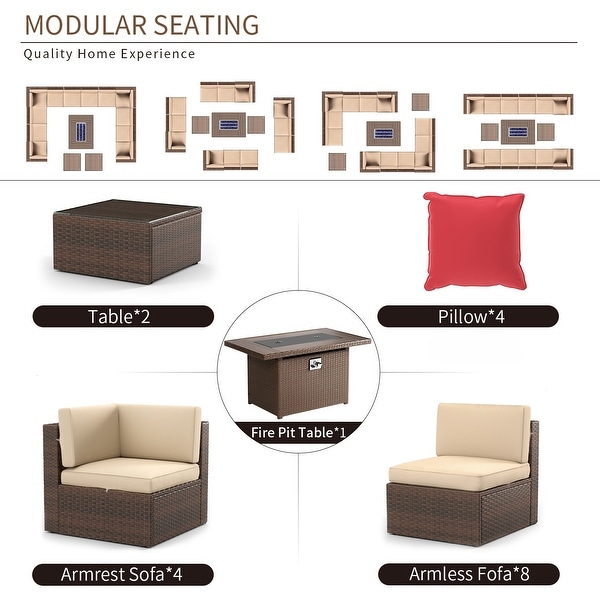 15 Pcs Patio Furniture Sets with 50000 BTU Fire Pit Table