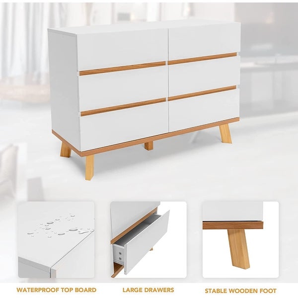 White Dresser， 6 Drawers Dresser with Wide Double Drawer， Chest of Drawers Large Storage Cabinet - as picture - - 37668555