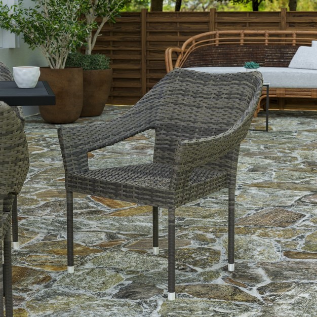 Merrick Lane Weather Resistant Indoor outdoor Stacking Patio Dining Chair With Steel Frame And Pe Rattan