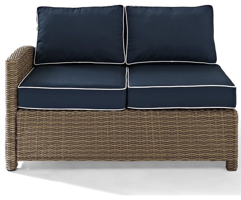 Crosley Bradenton Wicker Left Arm Patio Loveseat in Brown and Navy   Tropical   Outdoor Loveseats   by Homesquare  Houzz