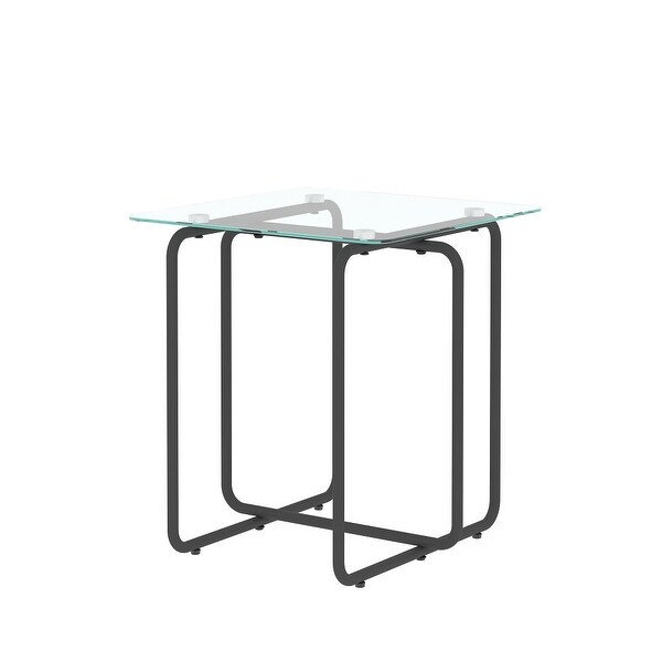 Modern Style Square Side Table with Glass Tabletop and Metal Legs