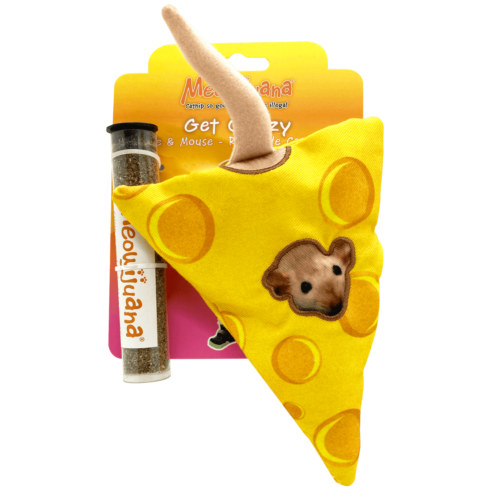 Meowijuana Get Cheezy! Cheese  Mouse Cat Toy with Refillable Catnip