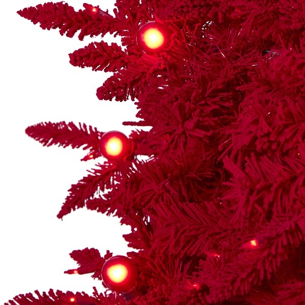 7' Red Flocked Fraser Fir Christmas Tree with 500 Red Lights