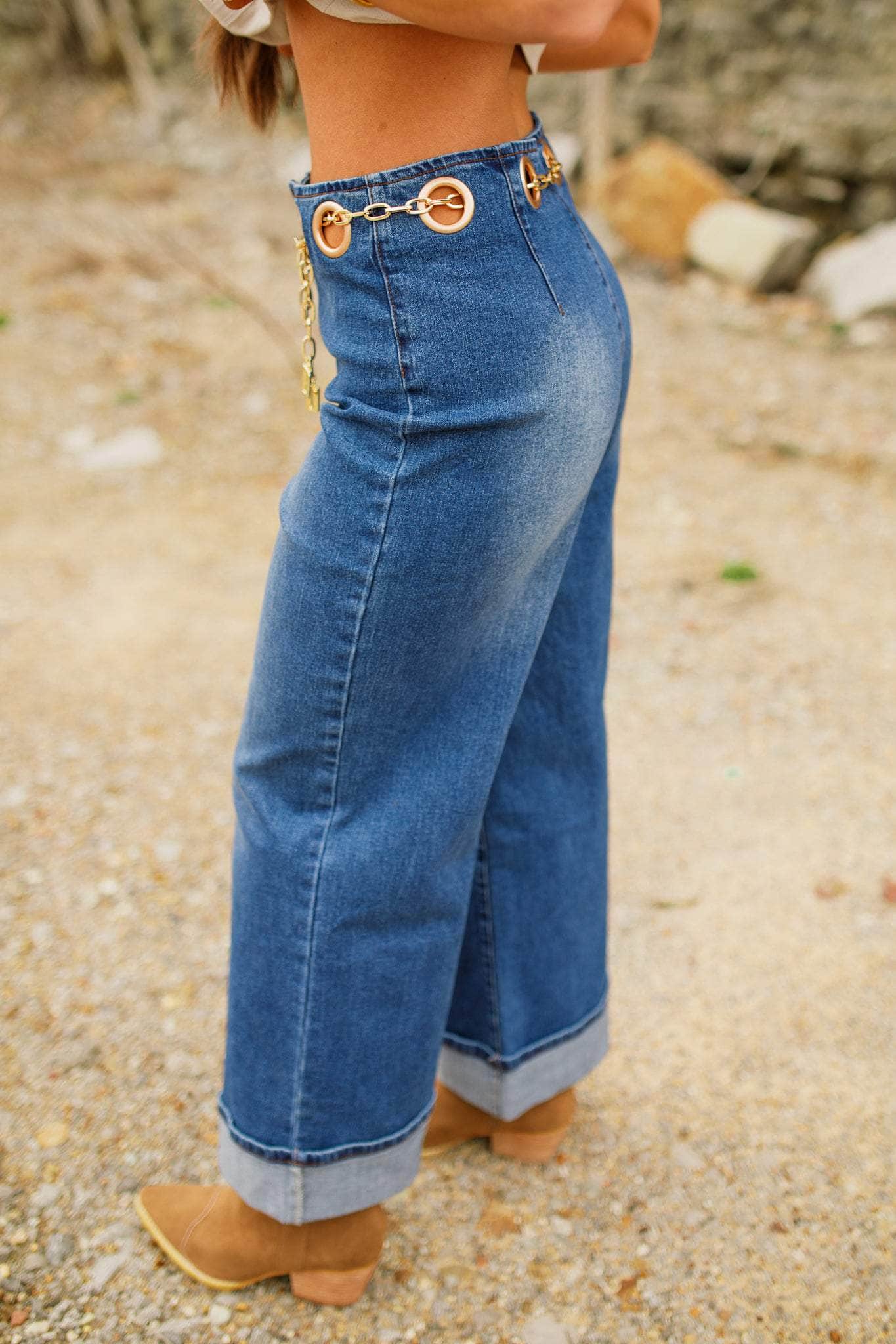 Gold Chain Belt Denim