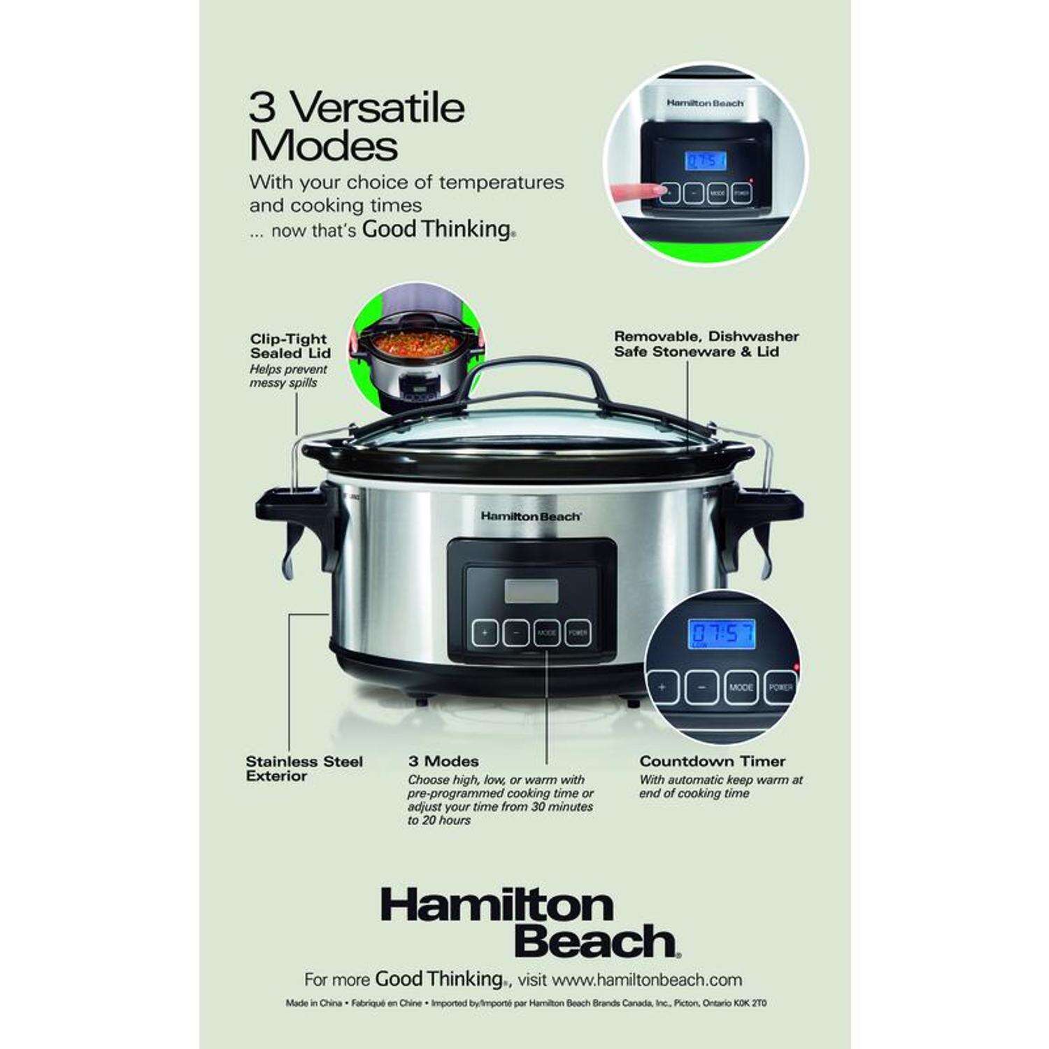 Hamilton Beach Stay or Go 6 qt Silver Stainless Steel Programmable Slow Cooker