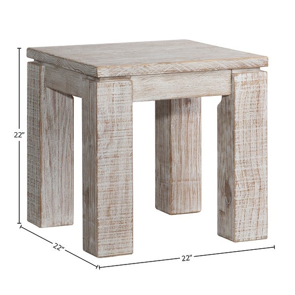 Datona 22-inch Square Reclaimed Pine Block Feet Side Table， Natural Finish