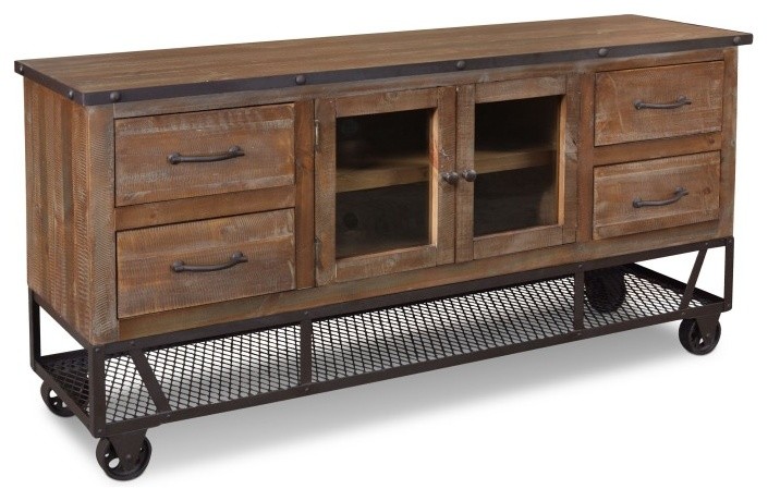 Addison Rustic Industrial Style 65 quotTV Stand   Industrial   Entertainment Centers And Tv Stands   by Crafters and Weavers  Houzz