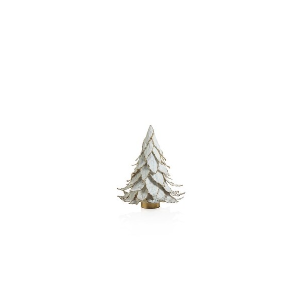 White Natural Leaf Christmas Tabletop Tree with Gold Trim，8