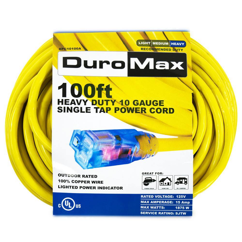 DUROMAX 100 ft. 10 Gauge Portable Generator Single Tap Extension Power Cord XPC10100A