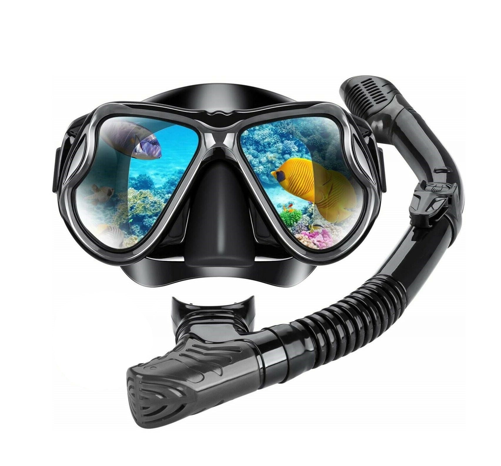 Dry Snorkel Mask Set Adult – Foldable Snorkeling Gear Equipment with Switchable Dry top， Purge Valve Tube， Anti Fog 180 Panoramic Silicone Mask No Leak Seal Mask for Adults and Youth