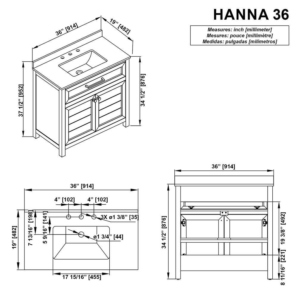 Home Decorators Collection Hanna 36 in. W x 19 in. D x 34.50 in. H Freestanding Bath Vanity in Spruce Blue with White Engineered Stone Top Hanna 36SB