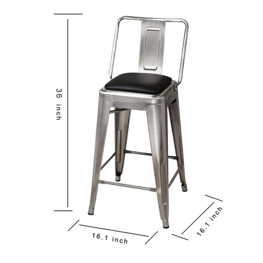 GIA Design Group 24 Inch Middle Back Metal Stool with Vegan Leather， Gunmetal