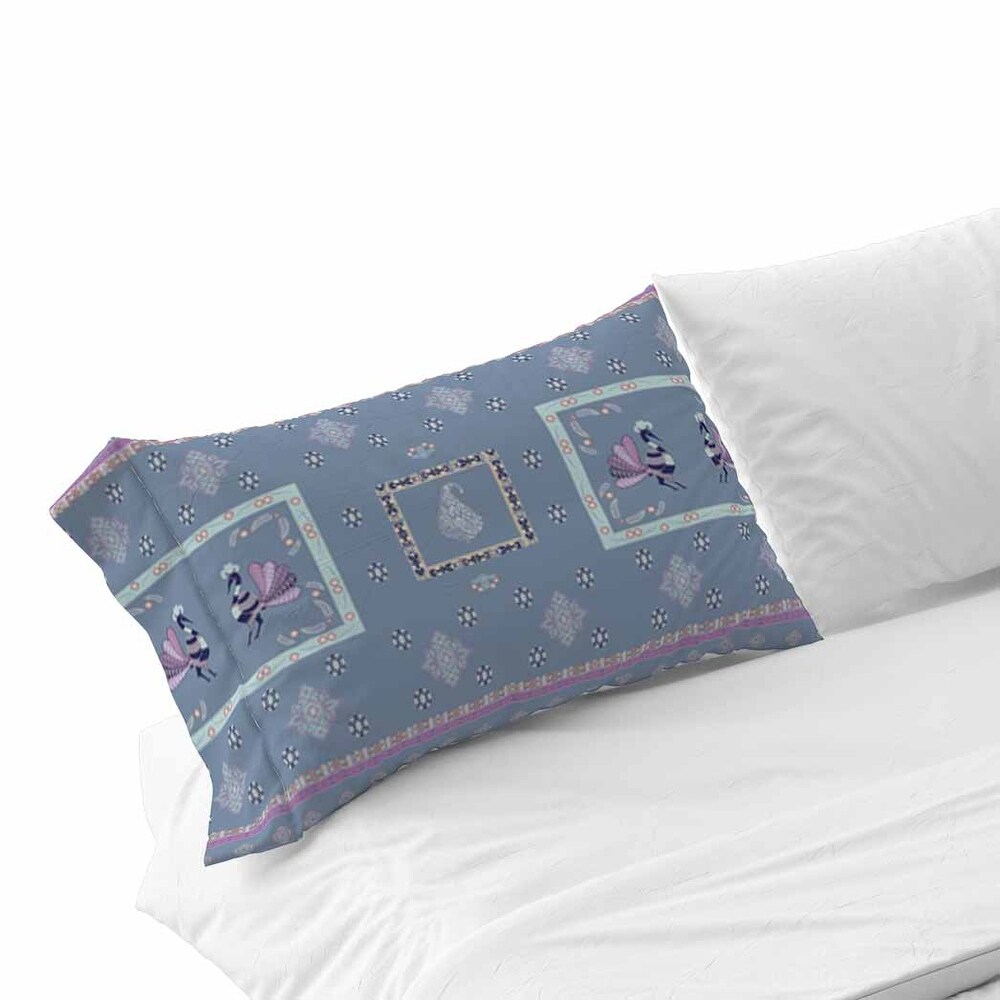 Wildflower Peacock Pillow Case 30x20 in Grey  Pink  Yellow