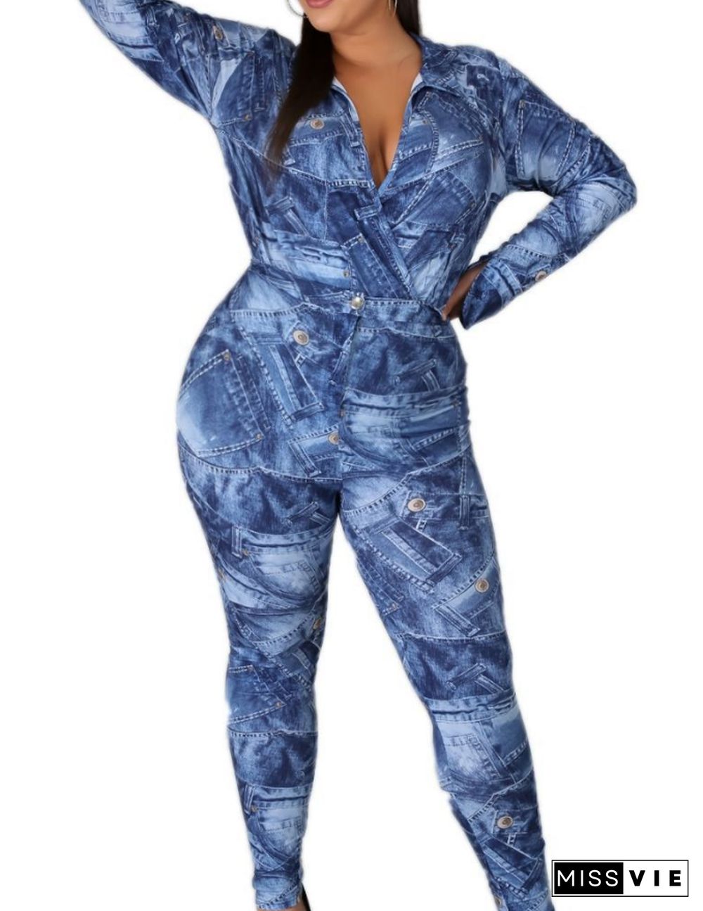 Sexy Printed Long Sleeve Onesies+Skinny Pants 2 Pieces Set