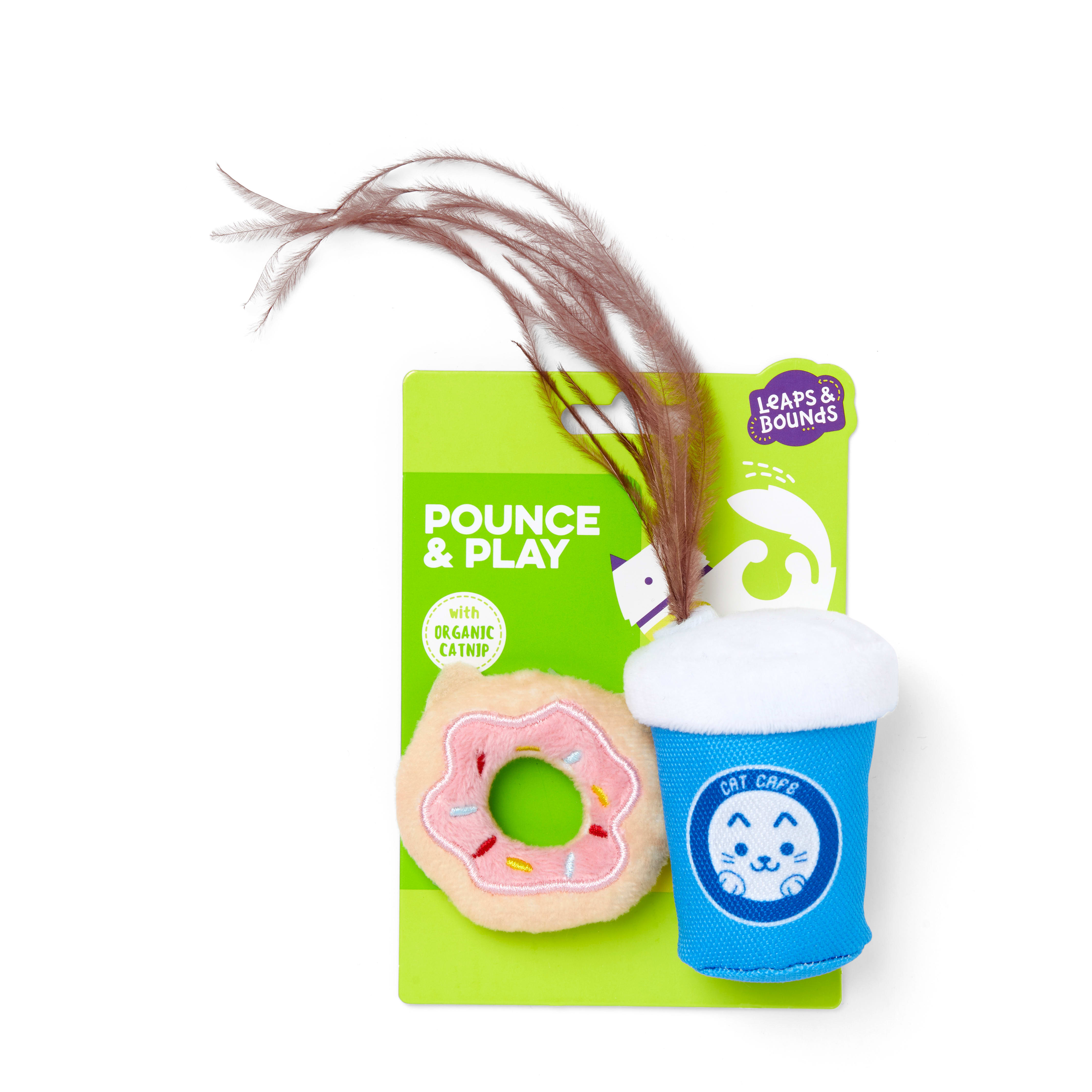 LEAPS  BOUNDS Donut amp; Coffee Cat Toy Set， Pack of 2