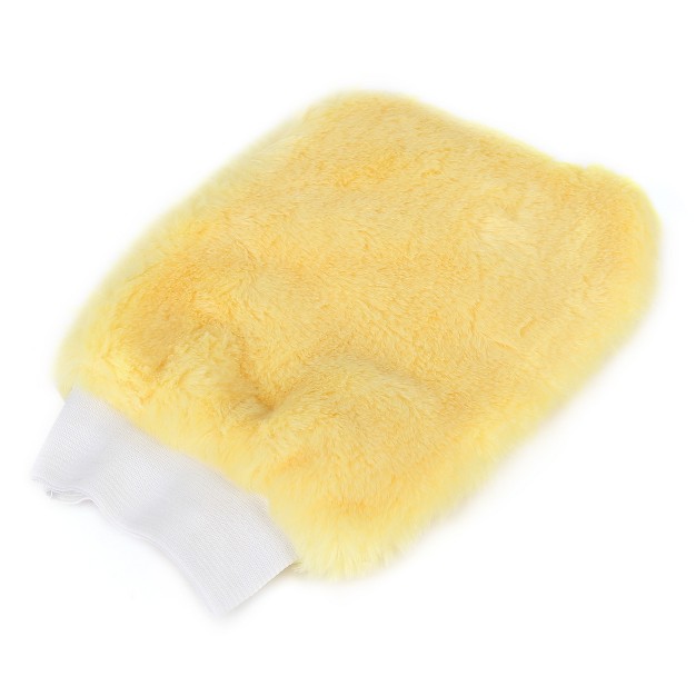 Unique Bargains Elastic Wristband Car Vehicle Plush Washing Glove Yellow 2 Pcs