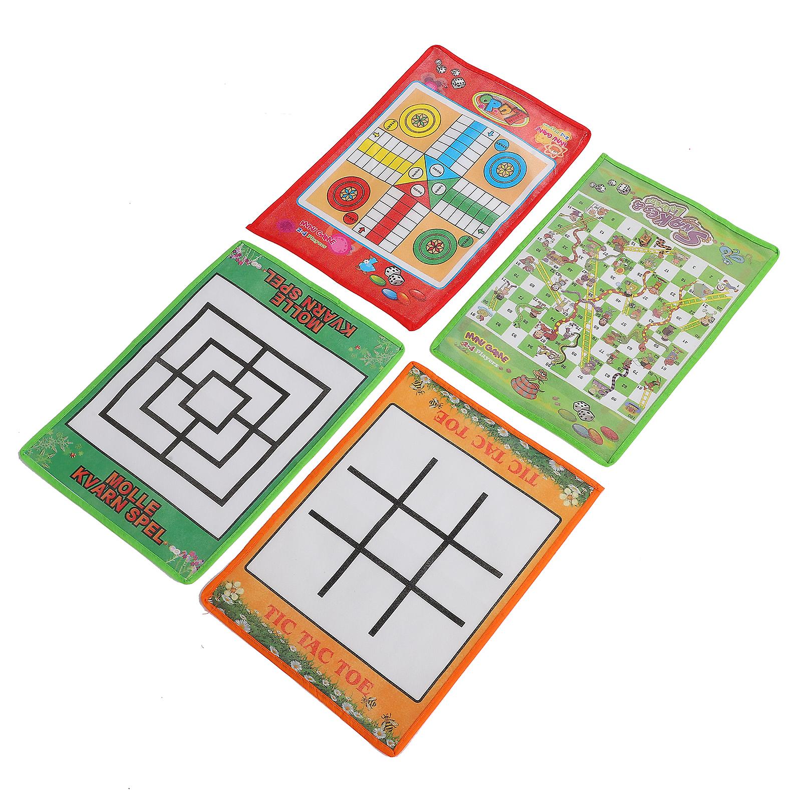 Snake And Ladder Kids Nine Men's Morris Portable Flying Chess Ludo Board For Family Game 4 In 1 Set