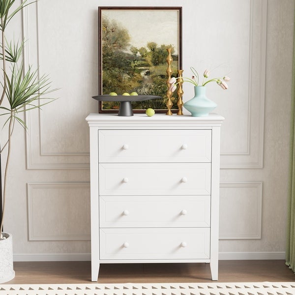 Traditional Concise Style White Solid Wood Four-Drawer