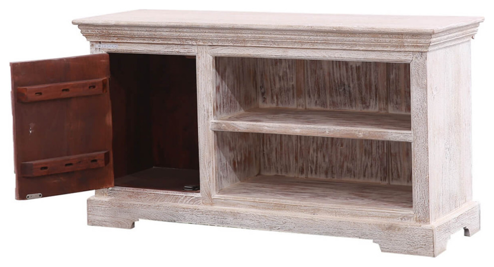 Cobar Solid Wood Hand Carved 1 Door TV Bench Stand Media Cabinet   French Country   Entertainment Centers And Tv Stands   by Sierra Living Concepts Inc  Houzz