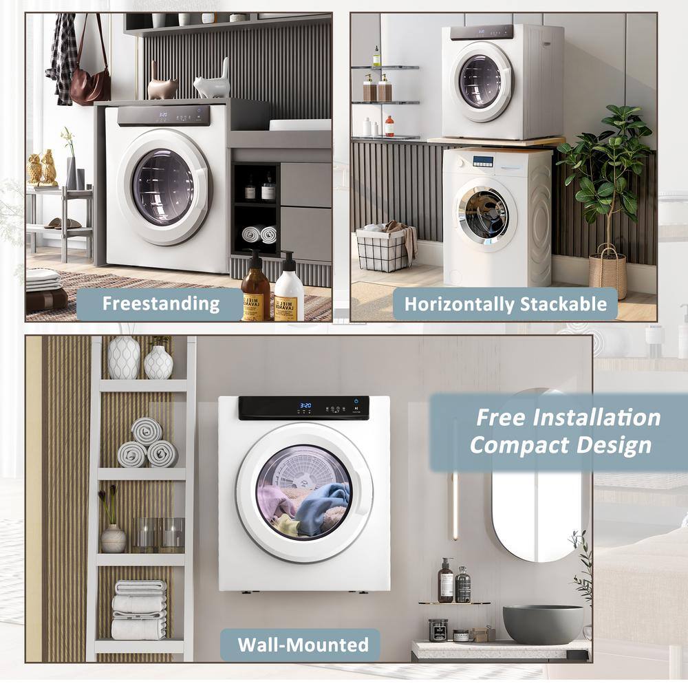 HwoamneT 3.23 cu. ft. Vented Smart Compact Electric Dryer Stainless Steel Dryers in White with Touch Panel BLW#HGJ001