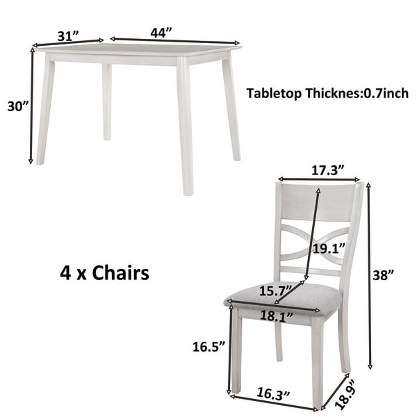 5 piece kitchen table with 4 upholstered chairs， 5 sets， light grey + white