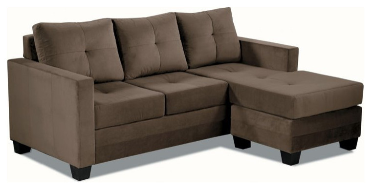 Lexicon Phelps Velvet Upholstered Reversible Sofa Chaise in Coffee   Transitional   Sectional Sofas   by Homesquare  Houzz