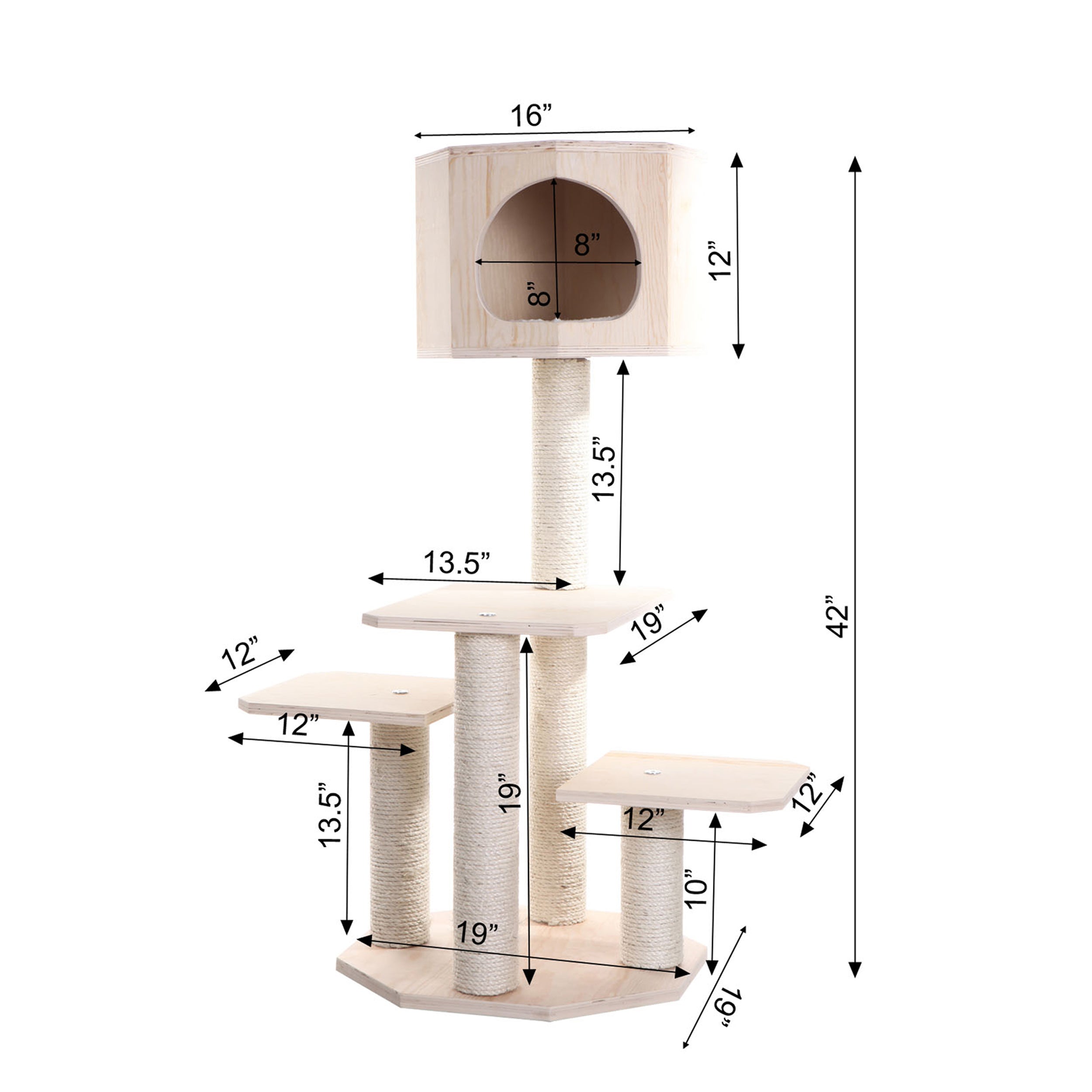 Armarkat Premium Model S4203 Scotch Pine， Solid Wood，real wood Cat Tree， 46