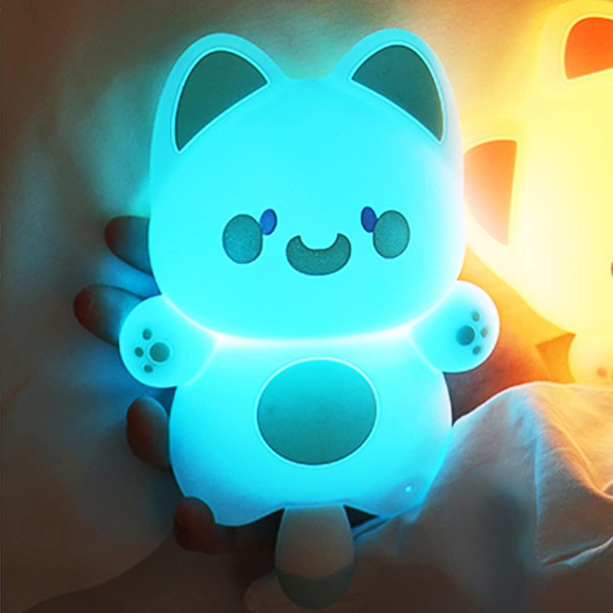 Cute Squishy Cat Wall Lamp， Kawaii Animals Silicon Light Up For Boys And Girls， Led Decor Nightlight For Toddler Bedroom And Kid Room.blue