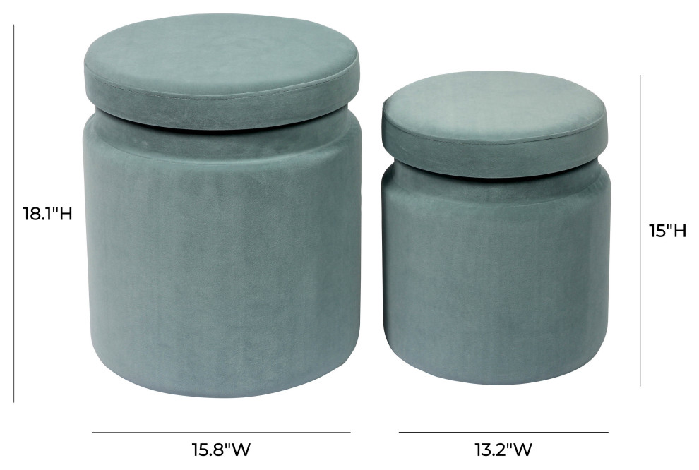 Kris Sea Blue Velvet Storage Ottomans   Set of 2   Sea Blue   Contemporary   Footstools And Ottomans   by HedgeApple  Houzz