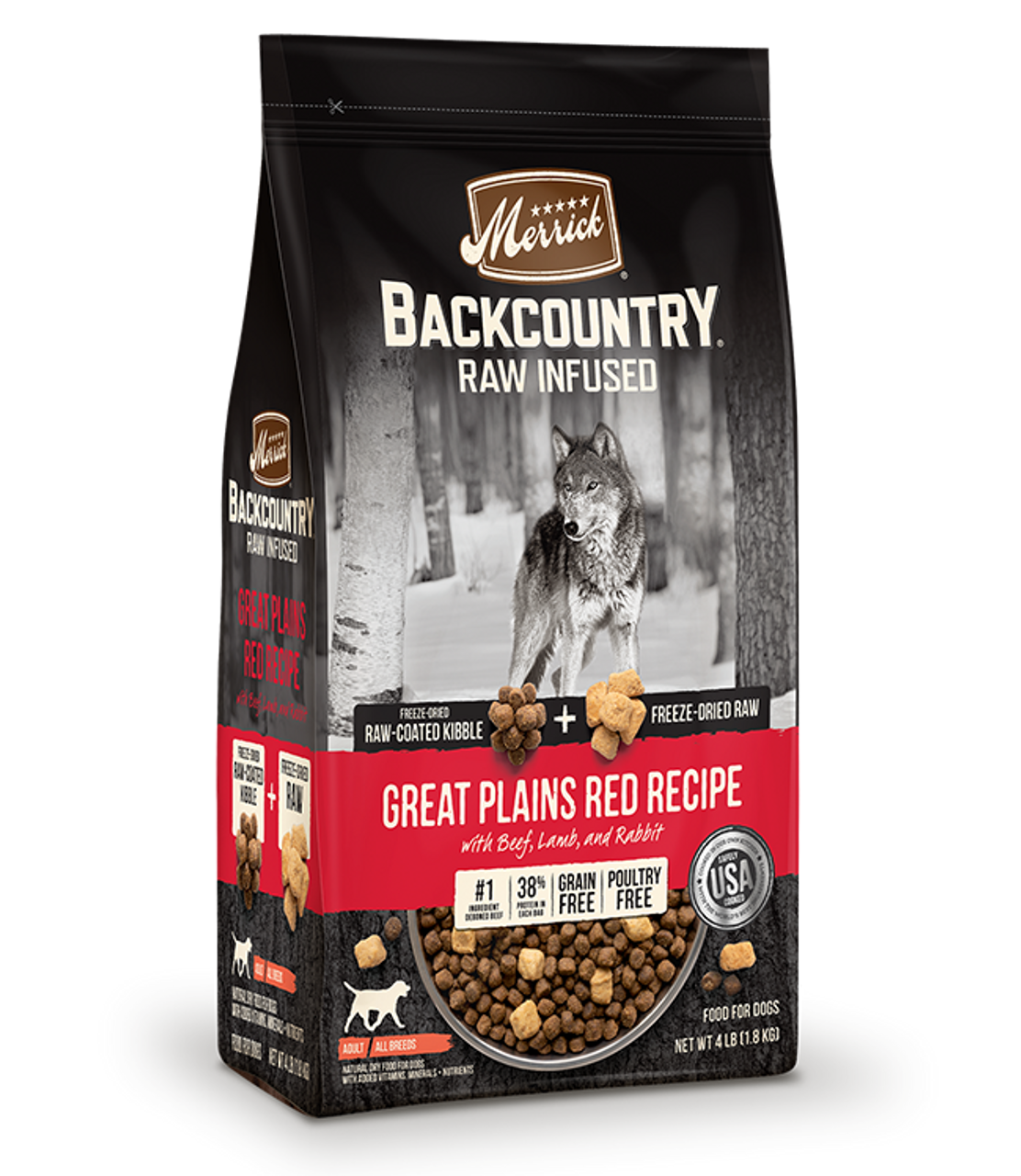 Merrick Backcountry Raw Infused Great Plains Red Recipe Dry Dog Food， 4 Lbs.