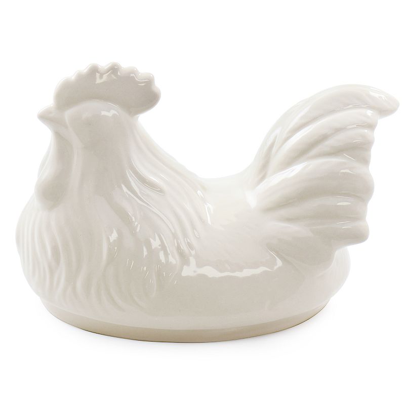 Gibson Home 6 Inch Stoneware Sculpted Rooster Covered Oval Baker in Cream