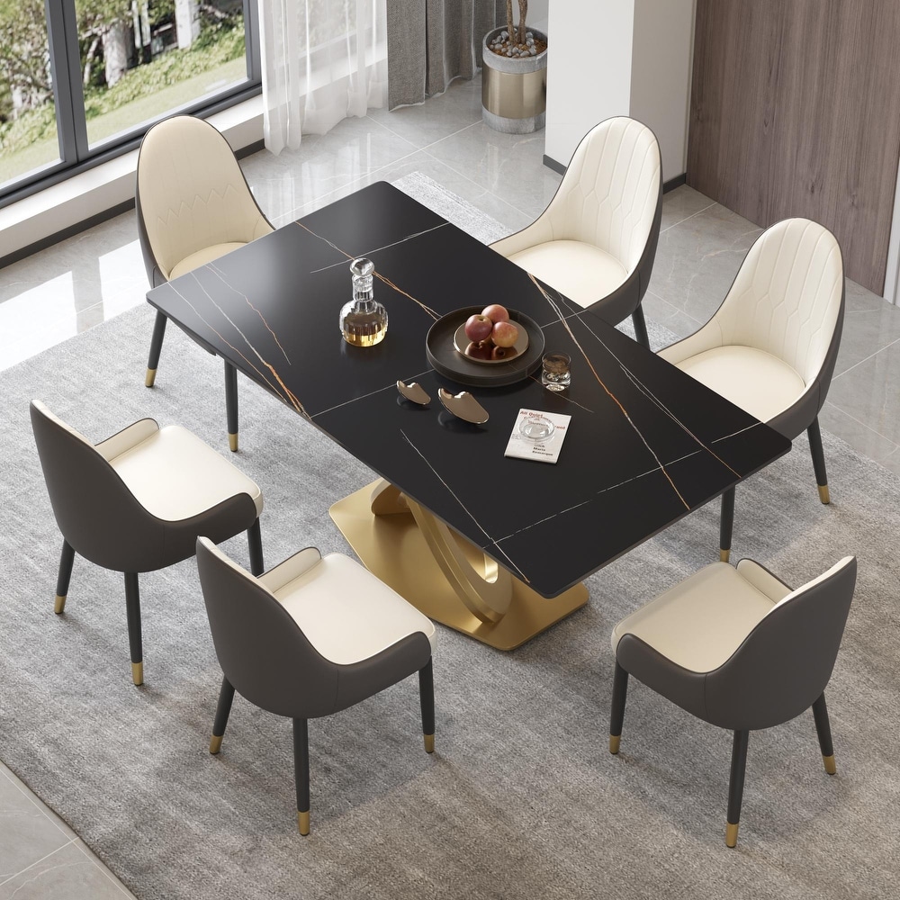 Modern Marble Dining Table with Gold Geometric Base