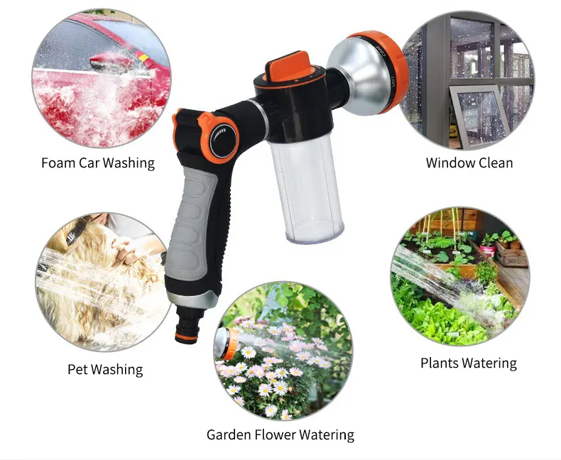 China Factory Supply Garden Hose Soap Sprayer Attachment Nozzle With 8 Spray Mode For Lawn Care